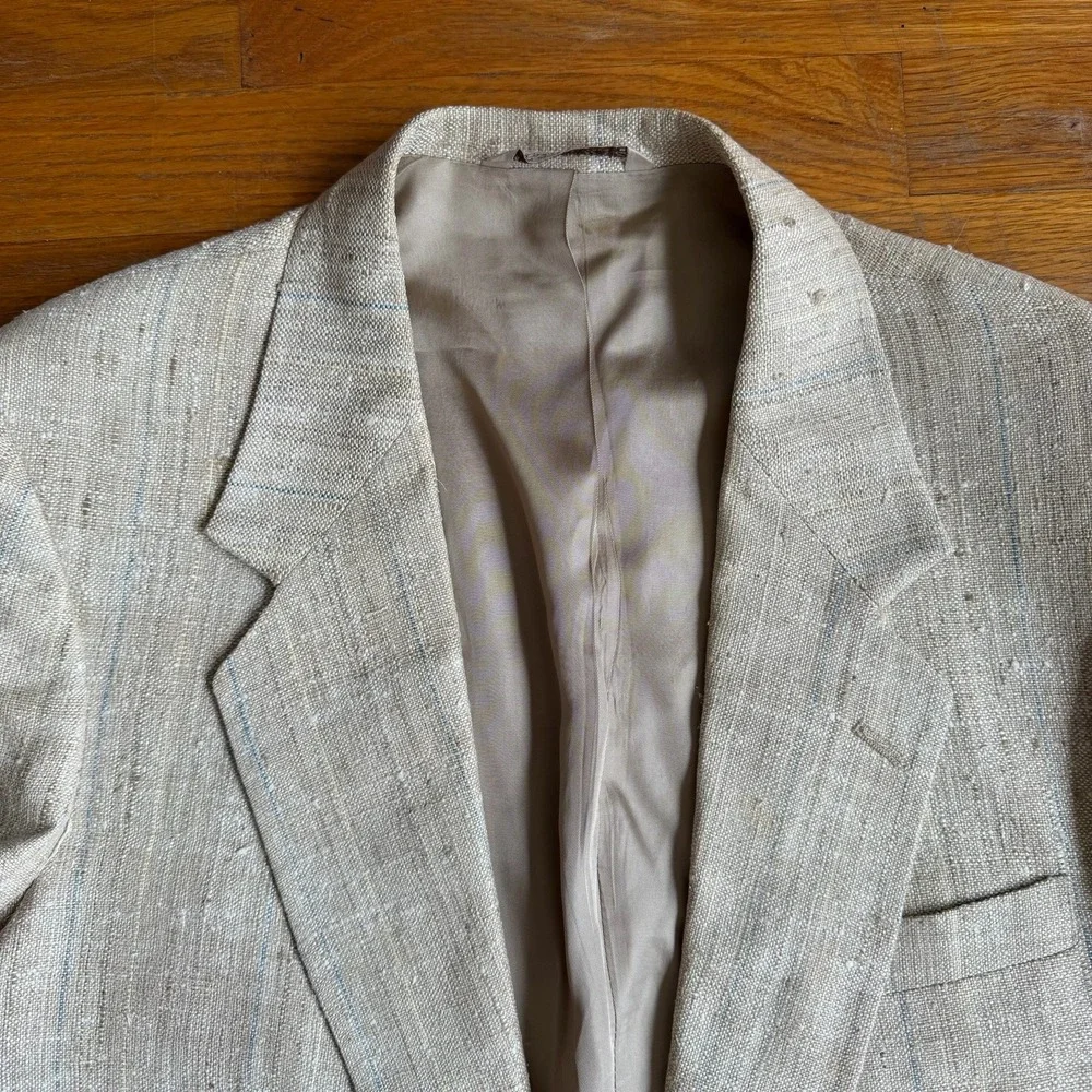 Vintage 90s Arnie 100% Woven Silk Blazer 40L Tan Textured Minimalist Mens Jacket